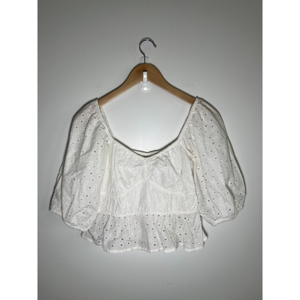 Womens Babydoll Top Y2K Eyelet Fairy Forest Cottage Boho White Small